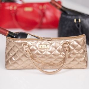 Gold Faux Quilted Leather Sachi Brand Stylish Insulated Wine Bag Purse